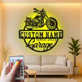 Décoration murale en métal LED personnalisée pour garage de moto - Cadeau personnalisé pour motards, décoration de man cave ou de garage