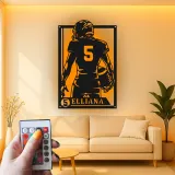 Personalized Football Player Metal Wall Art | Custom LED Sign with Name & Number | Teen Room Decor | Athlete Gift