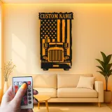 Insegna in metallo personalizzata con camion americano retroilluminato regalo per camionisti decorazione per garage o man cave