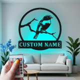 Custom Bird on Branch Led Light Metal Wall Art Personalized Nature Lover Gift Living Room or Garden Decor