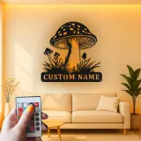 Personalisierte Pilz-Metallschild | LED Fungi Wandkunst | Vintage Wald Dekor für Naturliebhaber | Geschenk für Büro & Zuhause