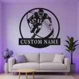Insegna in metallo personalizzata per giocatore di football | Arte murale LED personalizzata | Decorazione con nome atleta per man cave e regalo per tifosi