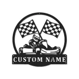 Enseigne métal pilote de karting personnalisée | Décoration murale LED pour garage | Cadeau fan de course | Déco man cave et salle de course