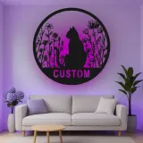 Insegna in metallo personalizzata con silhouette di gatto e luce LED regalo per amanti dei gatti decorazione per camera da letto o soggiorno 1