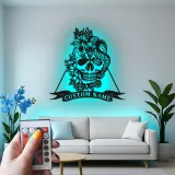 Gothic Skull & Snake LED Metal Wall Art | Personalized Tattoo Studio Decor | Custom Name Sign for Home Bar