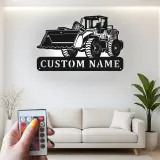 Décoration murale en métal personnalisée avec bulldozer rétroéclairé - Cadeau personnalisé pour passionné de construction - Décor de garage ou de bureau