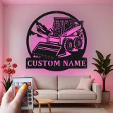 Custom Skid Steer Loader Metal Sign | Personalized LED Wall Art | Construction Equipment Decor for Operator Gift | Heavy Machinery Man Cave