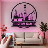 Cartel LED personalizado de torre petrolífera | Arte mural de metal personalizado | Decoración industrial para trabajador del petróleo y regalo para roughneck