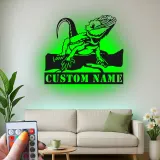 Insegna in metallo personalizzata con drago barbuto e luce LED regalo per amanti dei rettili decorazione per camera da letto o soggiorno