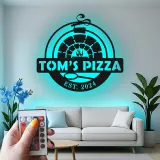 Cartel de metal LED personalizado de horno de pizza, regalo para amantes de la pizza, decoración de cocina