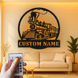 Custom Train Locomotive Led Light Metal Wall Art Personalized Gift for Train Enthusiasts Kids Room Decor 1