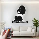 Personalisierte Vintage Phonograph LED Licht Metall-Wandkunst Geschenk für Musikliebhaber, Retro-Wohnzimmer-Dekor