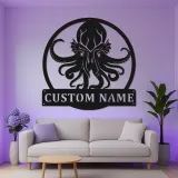Arte in metallo LED personalizzata Kraken | Insegna personalizzata con polpo | Decorazione nautica per bar di casa e amanti del mare