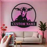 Personalisierte Ziegenschild mit LED | Individuelle Metall-Wandkunst | Modernes Bauernhaus & Ranch Dekor | Geschenk für Ziegenliebhaber