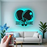 Personalized Ping Pong Paddle Sign | LED Metal Wall Art | Custom Table Tennis Gift | Game Room Decor