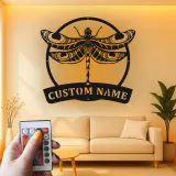 Insegna in metallo LED a forma di libellula personalizzata, regalo per amanti della natura, decorazione per camera da letto o giardino 3