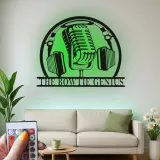 Individuelles Podcast-Mikrofon-Schild | LED Metall-Wandkunst für Musikstudio | Vintage Mikrofon Dekor für Podcaster, DJ Geschenk