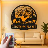 Cartel de metal LED de alce de montaña personalizado, regalo para amante de la naturaleza, decoración de cabaña rústica