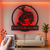 Custom Rodeo Cowboy Led Light Metal Wall Art Western Gift for Him Man Cave Rustic Decor