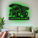 Insegna in metallo LED personalizzata a tema camion ribaltabile per appassionati di costruzione, decorazione per cameretta