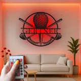 Panneau de golf personnalisé avec prénom | Décoration murale en métal LED | Cadeau sur mesure pour golfeur | Déco de bar sportif et bureau