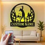 Insegna LED da golf personalizzata | Decorazione murale in metallo su misura per golfisti | Targa con nome per ufficio, home bar e sala sportiva