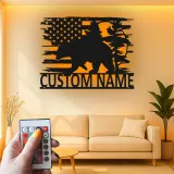 Custom Bear and American Flag Led Light Metal Wall Art Personalized Gift for Nature Lovers Rustic Cabin Decor