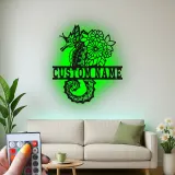 Insegna LED con cavalluccio marino | Insegna in metallo personalizzata con fiori | Decorazione nautica per casa al mare e beach house | Regalo per chi ama l'oceano