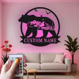 Silhouette de oso LED de metal personalizado regalo para amantes de la naturaleza decoración de cabaña