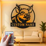 Cartel de metal personalizado de cerdo | Decoración de cocina de granja con LED | Arte mural rústico personalizado para regalo de granja o hogar