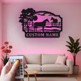 Insegna per Ranch di Cavalli Personalizzata con LED | Arte in Metallo Personalizzata | Decorazione Equestre per Regalo da Fattoria