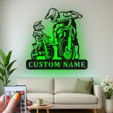 Custom Motocross Riders Led Light Metal Wall Art Personalized Gift for Dirt Bike Enthusiasts Garage or Man Cave Decor 1