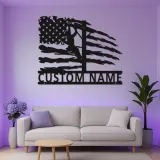 Custom Lineman Metal Sign | American Flag LED Wall Art | Personalized Patriotic Gift for Electrician | Utility Worker Decor