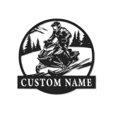 Custom Snowmobile Rider LED Metal Wall Art | Personalized Winter Sport Decor | Snowmobiling Gift for Riders | Cabin Wall Accent Sign