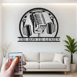 Individuelles Podcast-Mikrofon-Schild | LED Metall-Wandkunst für Musikstudio | Vintage Mikrofon Dekor für Podcaster, DJ Geschenk