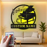 Grand Piano LED Wall Art | Personalized Metal Sign for Music Room | Custom Name Plaque | Pianist Gift & Studio Decor