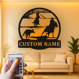 Décoration murale en métal LED personnalisée Rodeo Cowboy - Cadeau western pour lui - Décor ranch rustique
