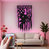 Personalized Motocross Metal Art | LED Dirt Bike American Flag Sign | Custom Name Wall Decor for Teen Boy Bedroom or Garage Gift
