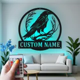 Personalisierte LED-Raben-Schild | Individuelle Gothic-Vogel-Metall-Wandkunst | Geschenk für Naturfreunde für Zuhause oder Büro