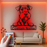 Personalisierte Schnauzer LED-Leuchte | Individuelle Metall-Wandkunst | Realistisches Haustierporträt-Dekor | Hinterleuchtetes Geschenk für Hundeliebhaber