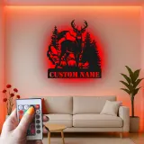 Décoration murale en métal personnalisée avec éclairage LED de forêt de cerfs - Cadeau pour les amoureux de la nature, décoration de chalet ou de pavillon 1