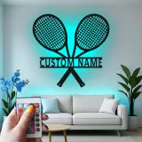 Cartel de metal LED de raquetas de tenis personalizado, regalo para amantes del tenis, decoración de sala de juegos 2
