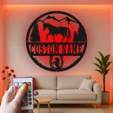 Panneau personnalisé avec nom de cheval | Décoration murale en métal LED pour ranch et maison | Cadeau équestre sur mesure