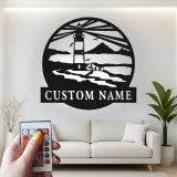 Custom Lighthouse Sign | LED Metal Wall Art | Coastal Beach House Decor | Personalized Nautical Gift