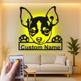 Décoration murale en métal personnalisée Chihuahua avec Rétroéclairage - Cadeau pour Amateurs de Chiens - Décor de Salon
