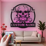 Cartel LED de Mecánico con Calavera | Arte de Nombre Personalizado para Garaje | Decoración de Pared Personalizada para Taller y Auto