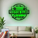 Décoration murale en métal personnalisée avec voiture classique et rétroéclairage LED - Cadeau pour passionnés de voitures, décoration de garage