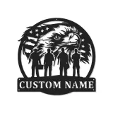 Custom Eagle & Soldier Metal Sign | Personalized LED Military Tribute | Veteran Wall Art for Home & Office