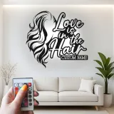 Custom Hairstylist LED Sign | Personalized Metal Wall Art for Salon Decor | Love is in the Hair Light Up Nameplate