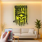 Décoration murale en métal personnalisée Crâne de soudeur avec rétroéclairage LED Cadeau unique pour les soudeurs Décor de garage ou d'atelier